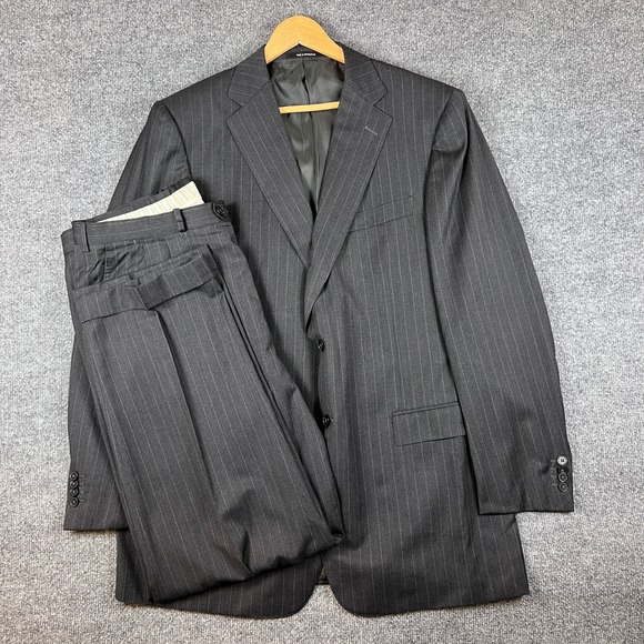Ermenegildo Zegna Suit Mens 48L Pants 38x32 Black Pinstripe Wool 2 Piece